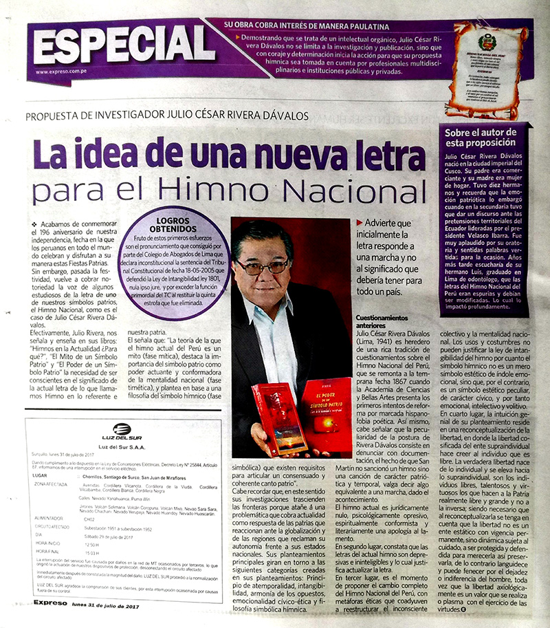 Expreso especial idea nueva letra himno 31julio 2017